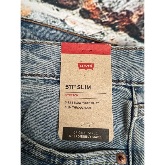 Levi's 511 Slim Fit Stretch Jeans Light Wash Denim Mens W32 L32 NWT - Picture 5 of 6